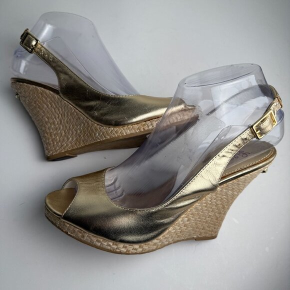 Lilly Pulitzer Kristin Slingback Wedge Gold Size 7.5 - Picture 1 of 11